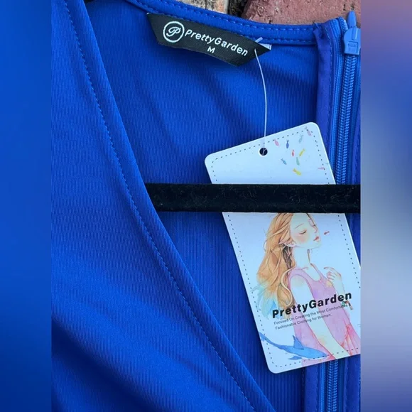 Blue Flutter Sleeve Fit and Flare Dress for Weddings - Picture 3 of 4